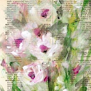 Original Floral painting on Vintage Dictionary Page page - Flora Songs 5